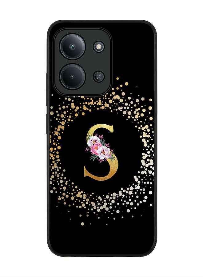 For Xiaomi Redmi 15C 4G Case,Slim fit Camera Protection, Shockproof Thin Phone cover  - Custom Monogram Floral - S ( Black )